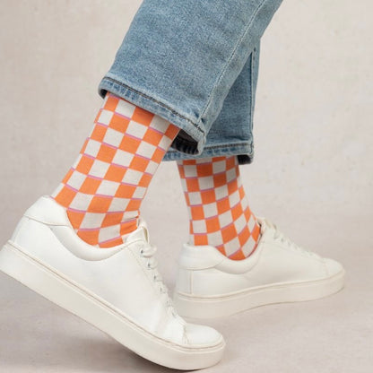 Chaussettes Coton Damier Orange T36/40