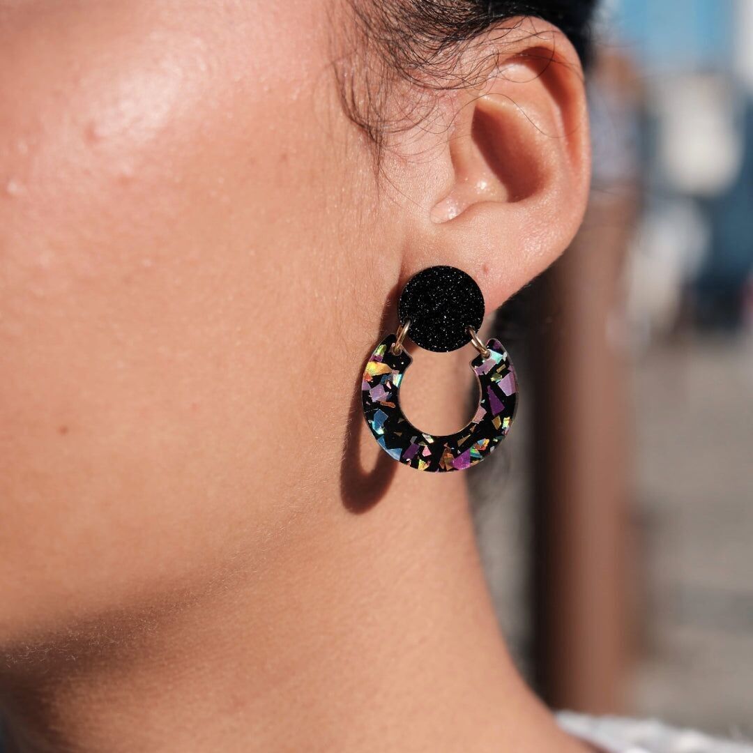 Boucles d’oreilles Georgette Noir terrazzo multicolore