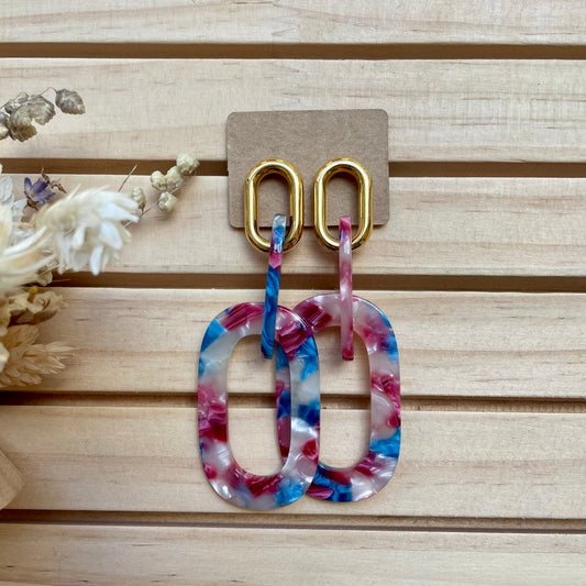 Boucles d’oreilles Kim marbre bleu et rose