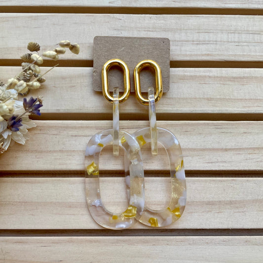 Boucles d’oreilles Kim marbre blanc et jaune