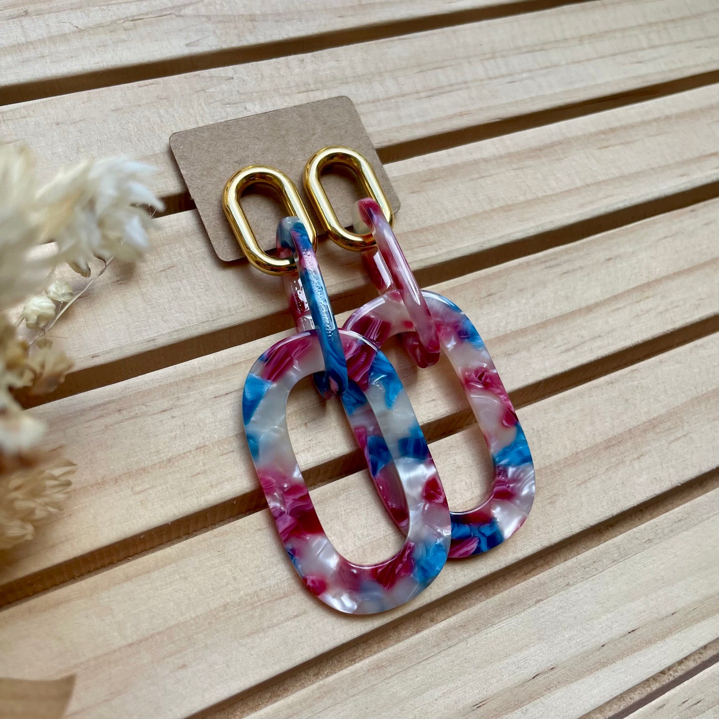 Boucles d’oreilles Kim marbre bleu et rose