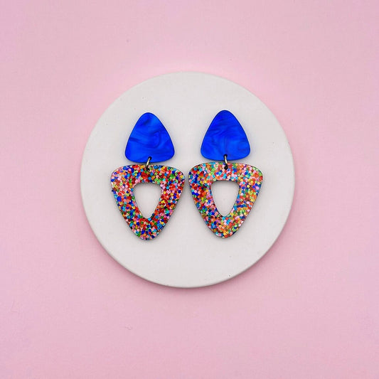 Boucles d’oreilles Gisèle bleu confettis