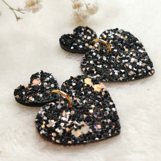 Boucles d'oreilles Belza cuir glitter noir et rose