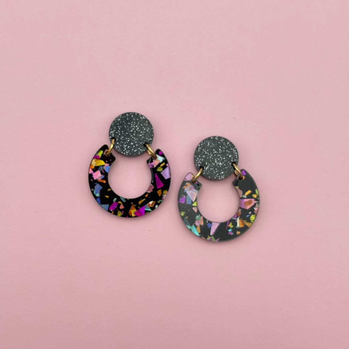 Boucles d’oreilles Georgette Noir terrazzo multicolore