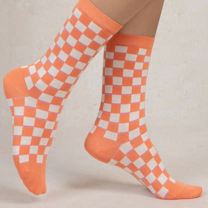 Chaussettes Coton Damier Orange T36/40