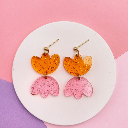 Boucles d’oreilles Rosette orange et rose