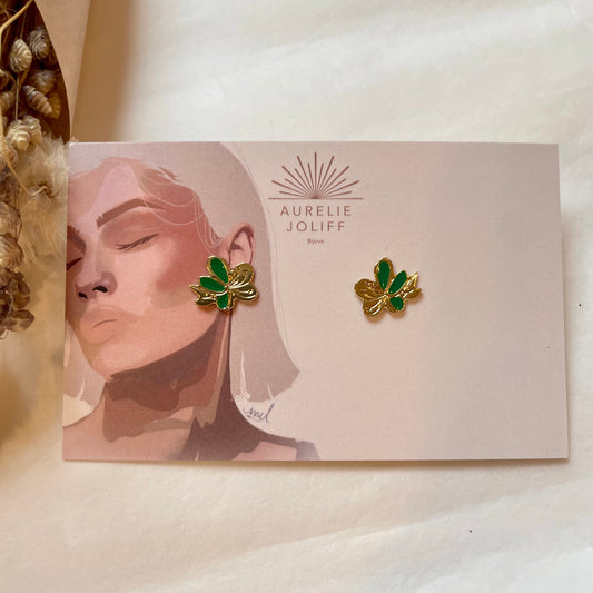 Boucles d'oreilles Nymphéa vert émeraude