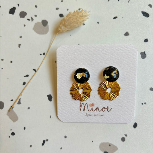 Boucles d'oreilles Pensée Noir Gold