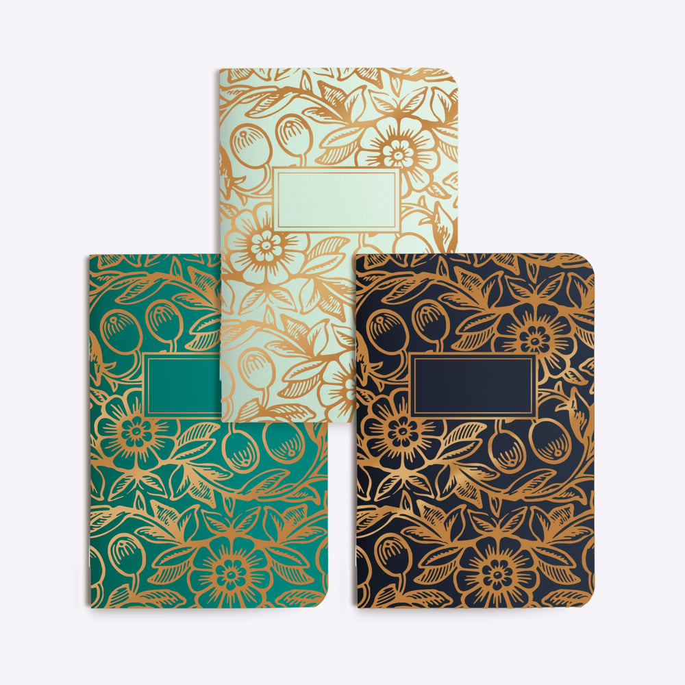 Trio petits carnets Lino Flower