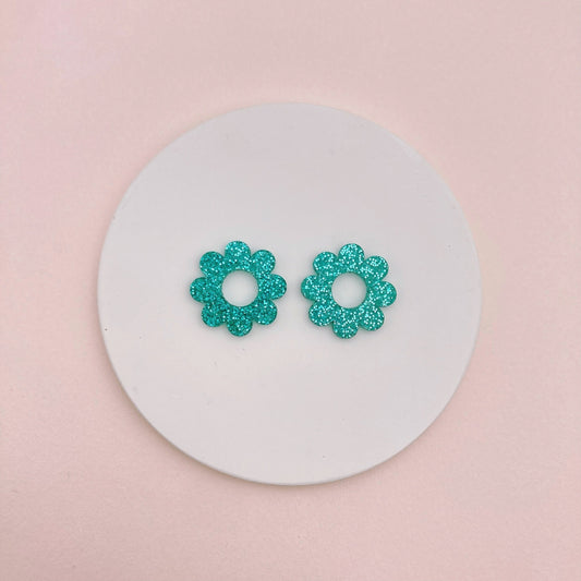 Boucles d’oreilles puces fleurs - Vert