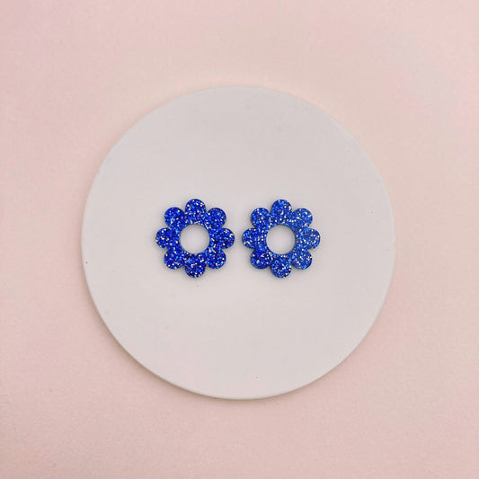 Boucles d’oreilles puces fleurs - Bleu