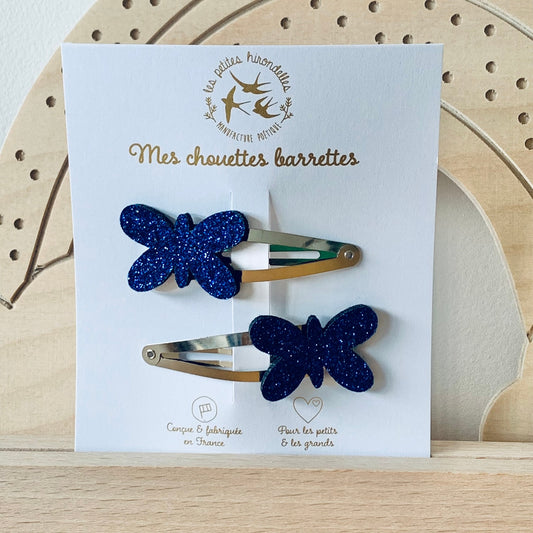 Barrettes en duo Papillons bleu