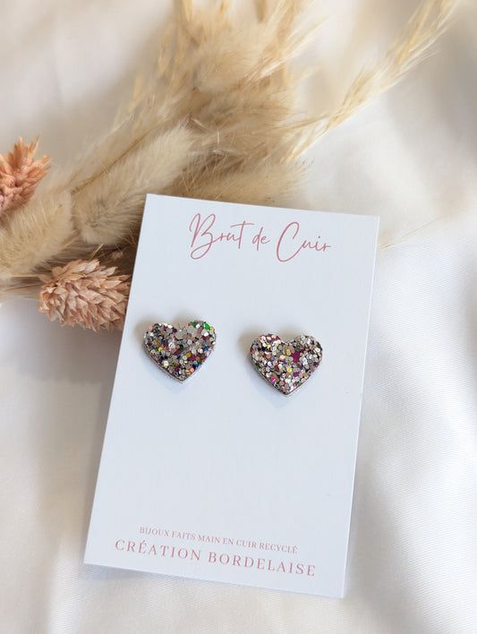 Boucles d'oreilles Puces cœur multicolore