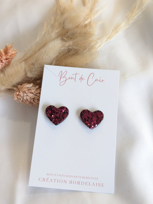 Boucles d'oreilles Puces cœur pourpre