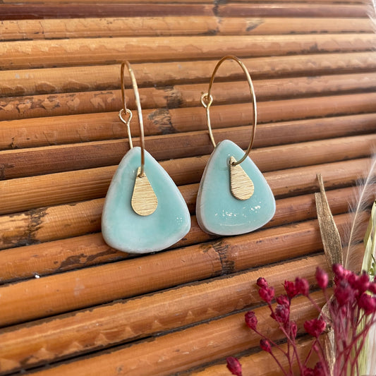 Boucles d'oreilles en céramique goutte vert d’eau