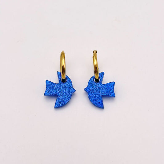 Boucles d’oreilles Créoles oiseau bleu roi