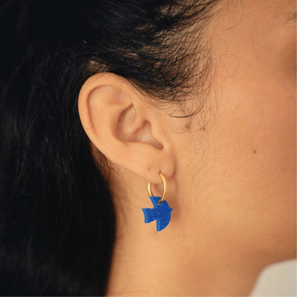 Boucles d’oreilles Créoles oiseau bleu roi