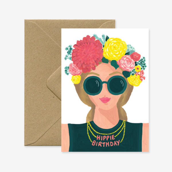 Carte double avec enveloppe - Hippie birthday - Do you speak français ?