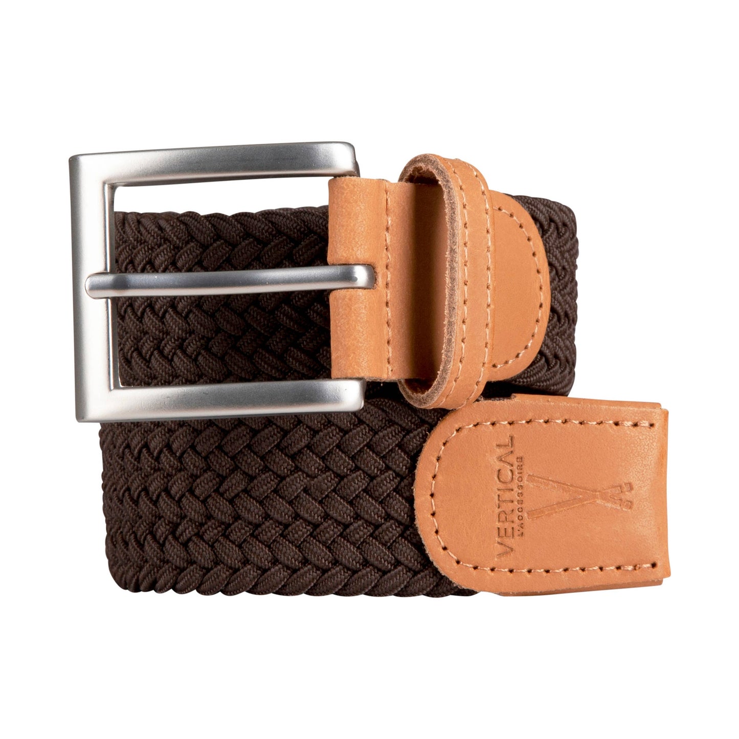 Ceinture tressée élastique marron