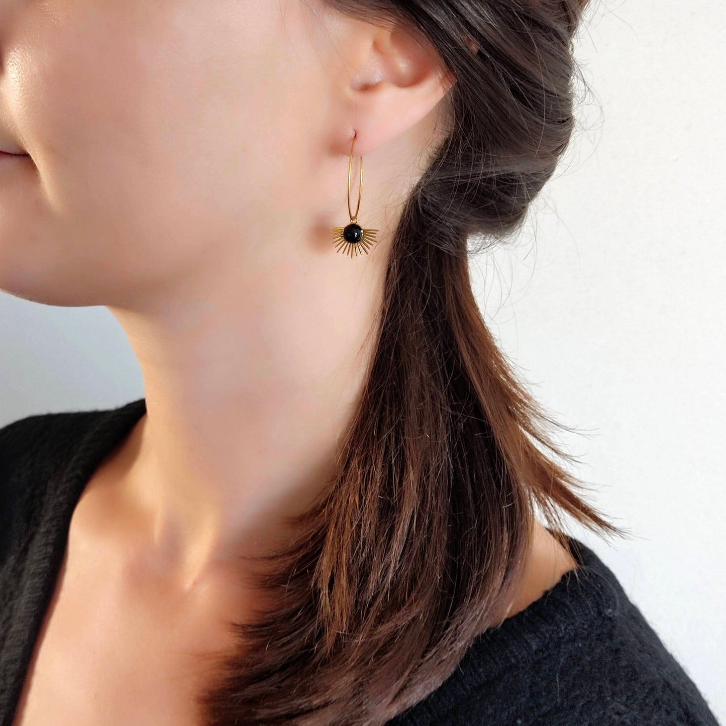 Boucles d’oreilles La resplendissante agate noire