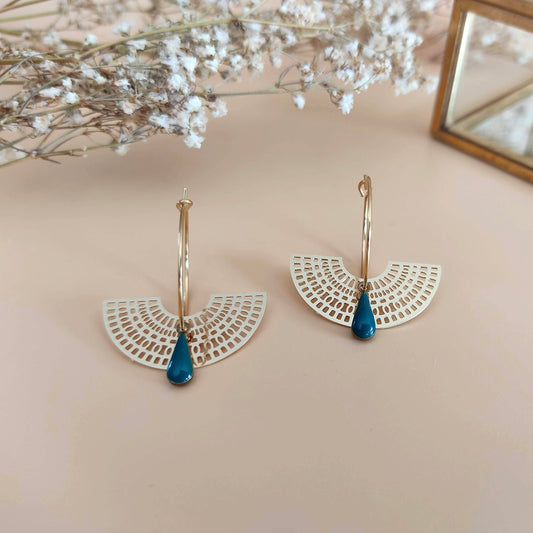 Boucles d’oreilles La lunaire bleu pétrole