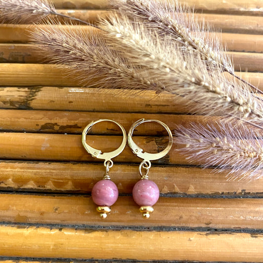 Boucles d'oreilles Sakura pendantes rhodonite